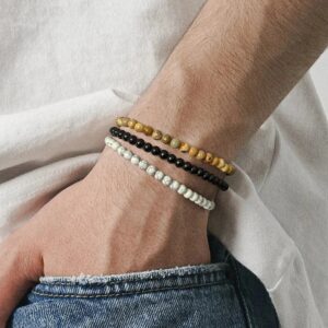 Set of 3pcs Bracelets 4mm Crystal Gemstone Bracelets Beaded Power Mini Healing Energy Bracelet